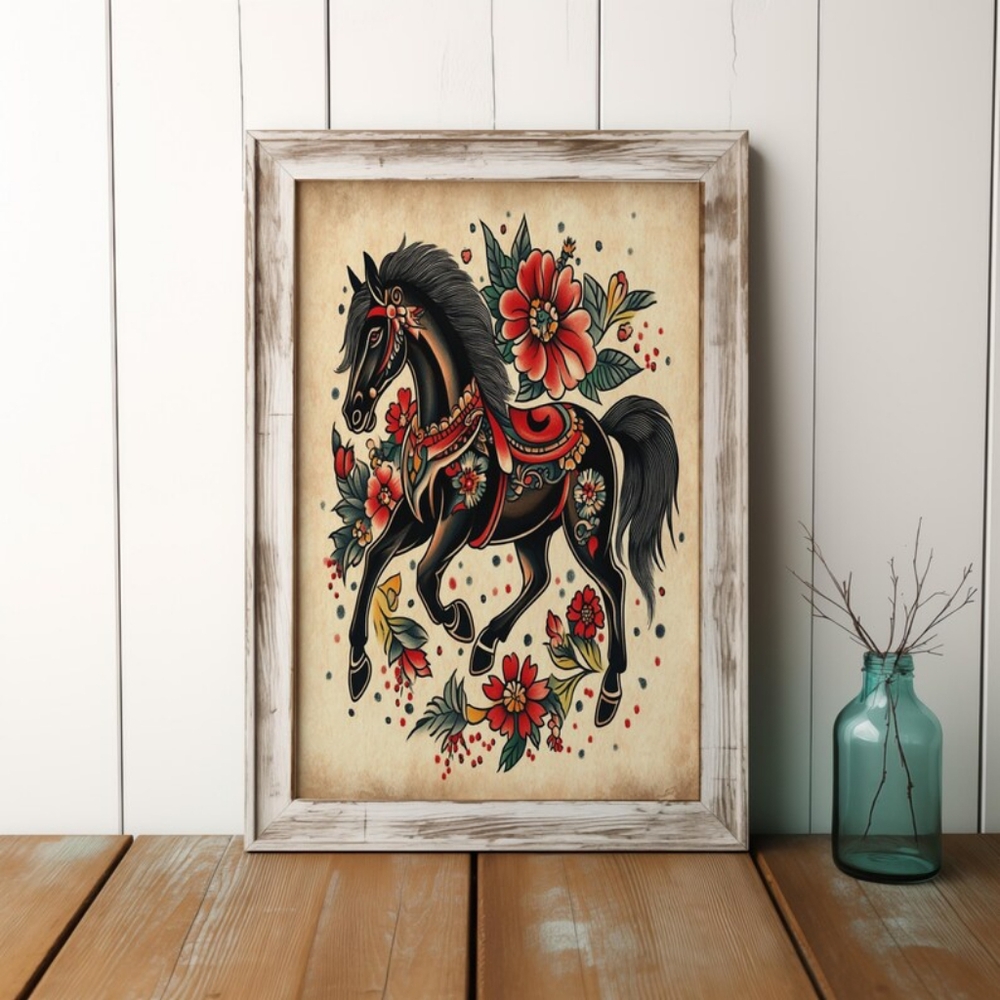 Vintage Western Horse Fine Art Print & Wild West Boho Art Print- Vintage Cowgirl
